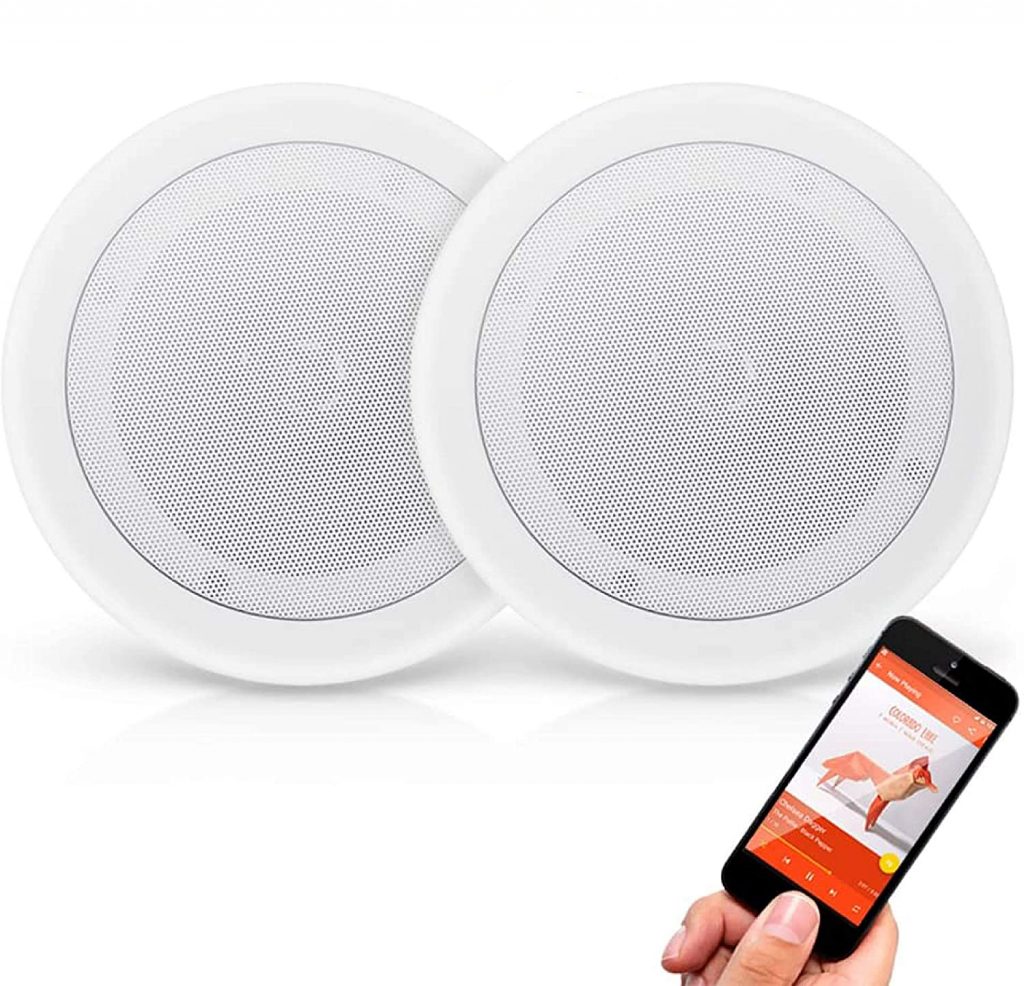 Pyle Pair 8 Bluetooth Flush Mount In-wall In-ceiling 2-Way Universal Home Speaker System Spring Loaded Quick Connections Polypropylene Cone